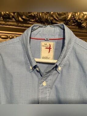 Relwen Shirt Blue Plaid Cotton Button Down Casual Preppy - Men's Med - EUC